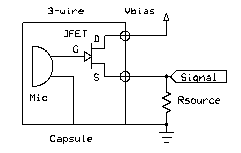 3-wire common drain microphone schematic